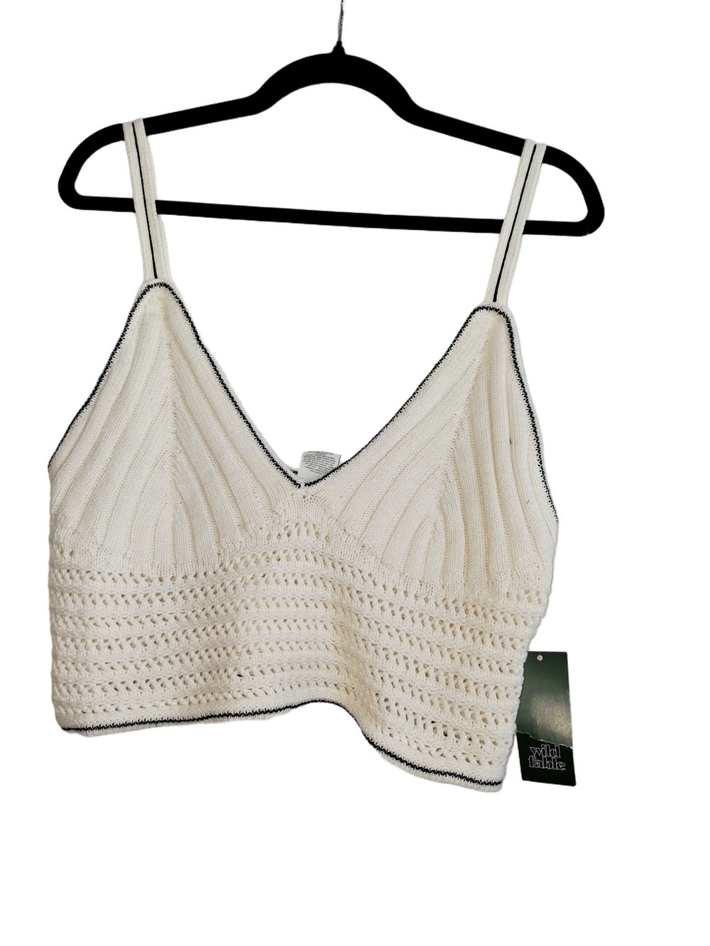 wild fable Cream Knit Cropped 70s Boho  Bralette with Contrast Trim Nwt